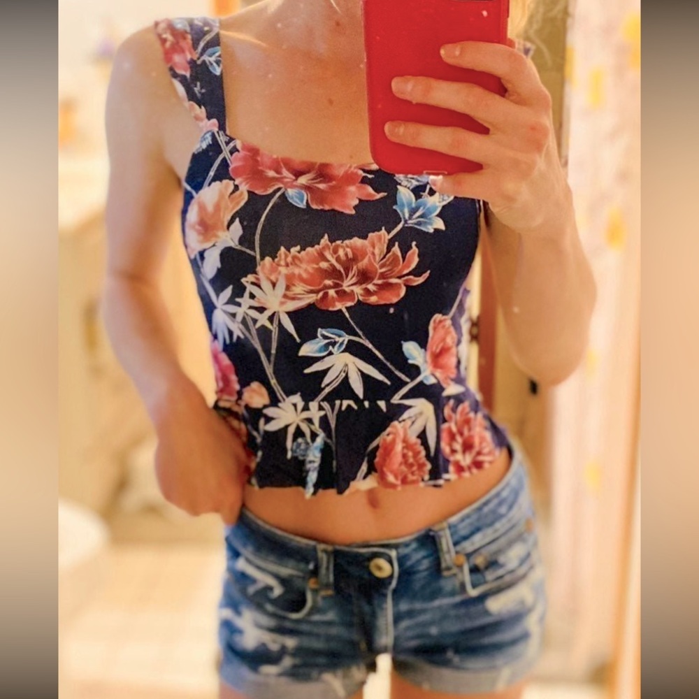 Floral Navy Blue Women's Top